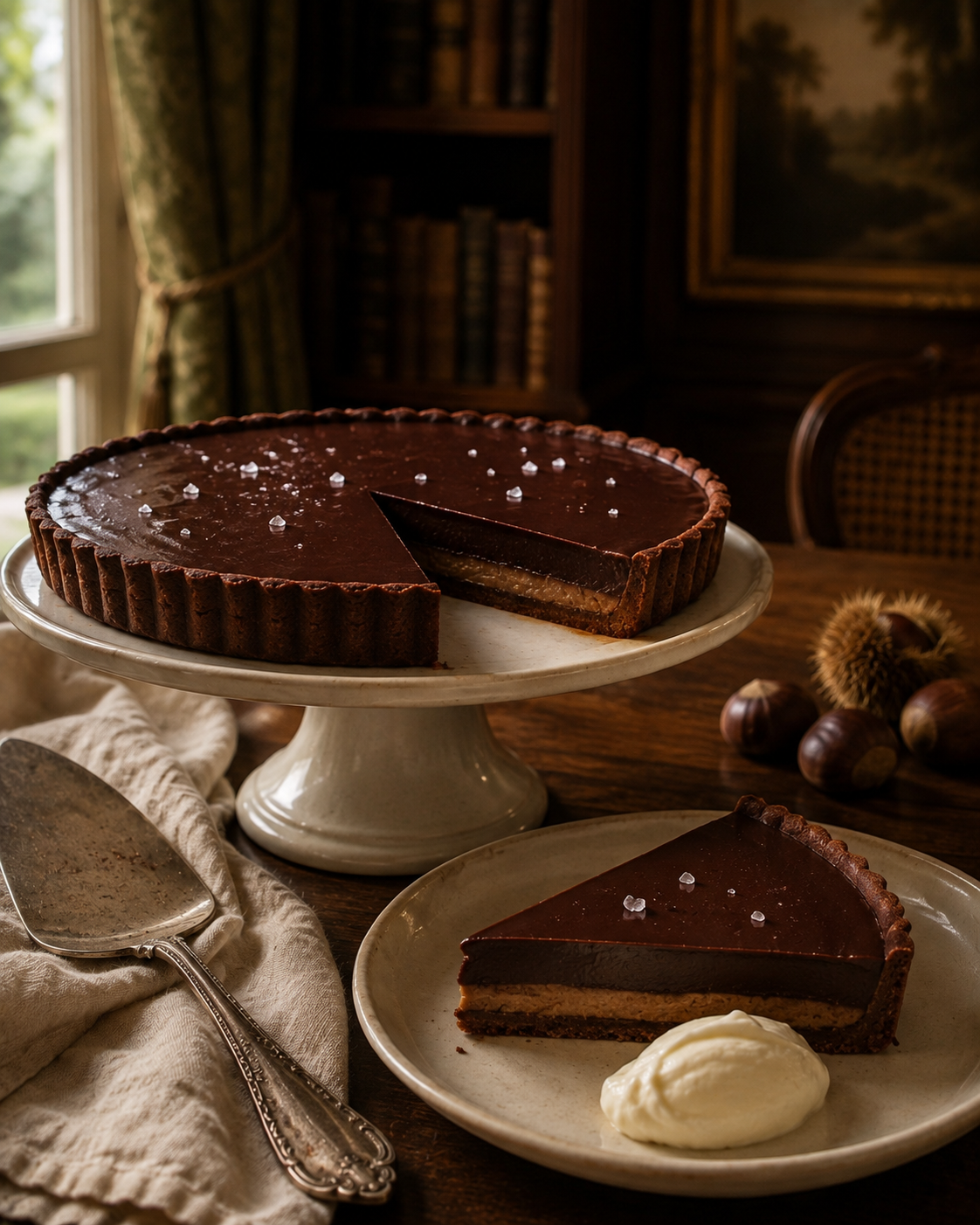 Dark Chocolate Chestnut Tart with Fleur de Sel