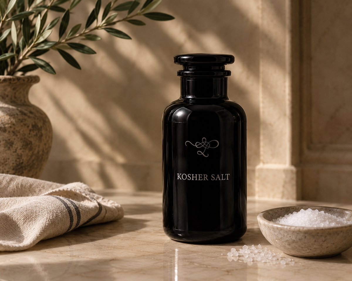 Fleur de sel and finishing salts in ceramic jars at Lello