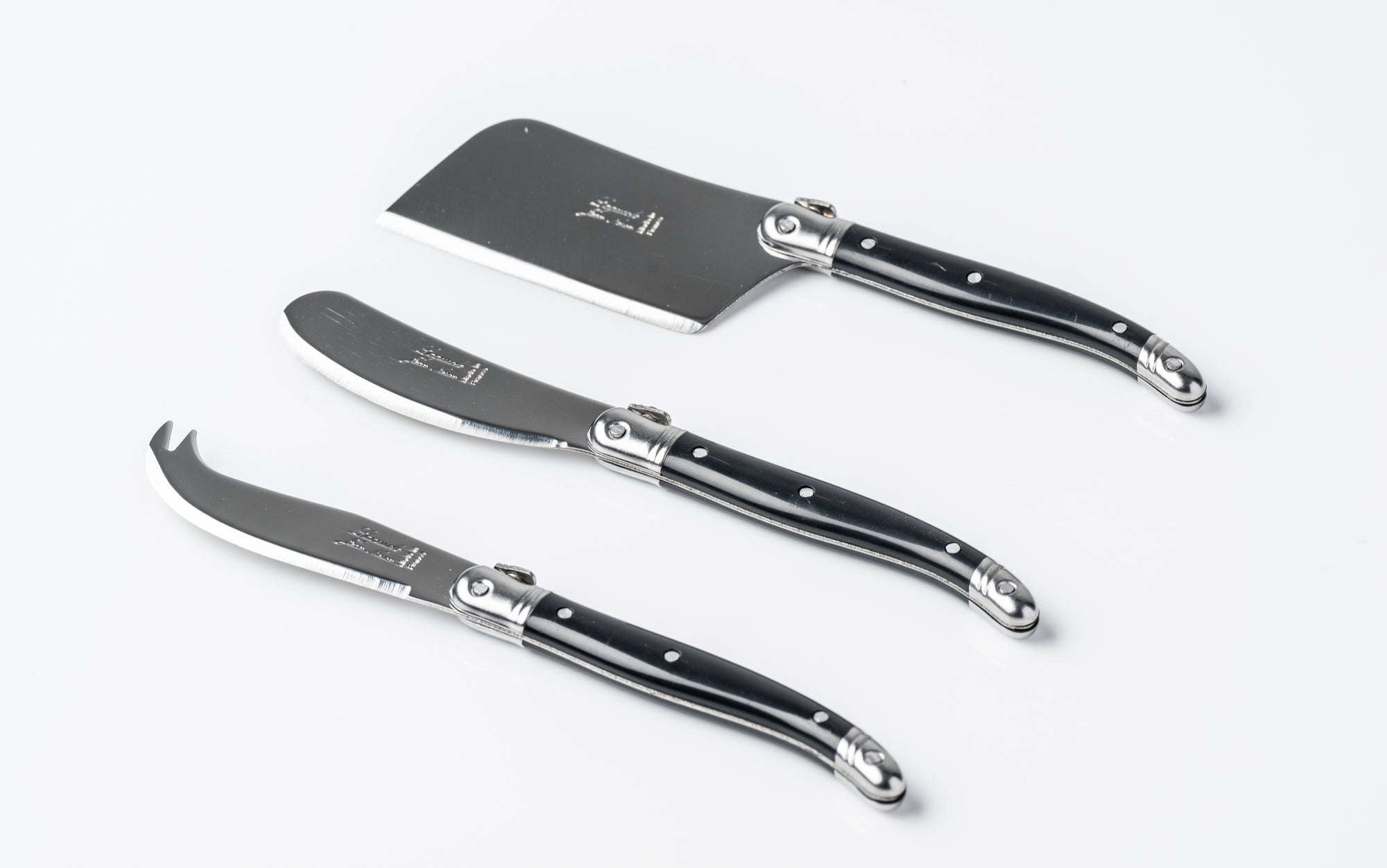 Laguiole Mini Black Cheese Set In Wooden Box With Acrylic Lid (Set of 3) - Lello.Store