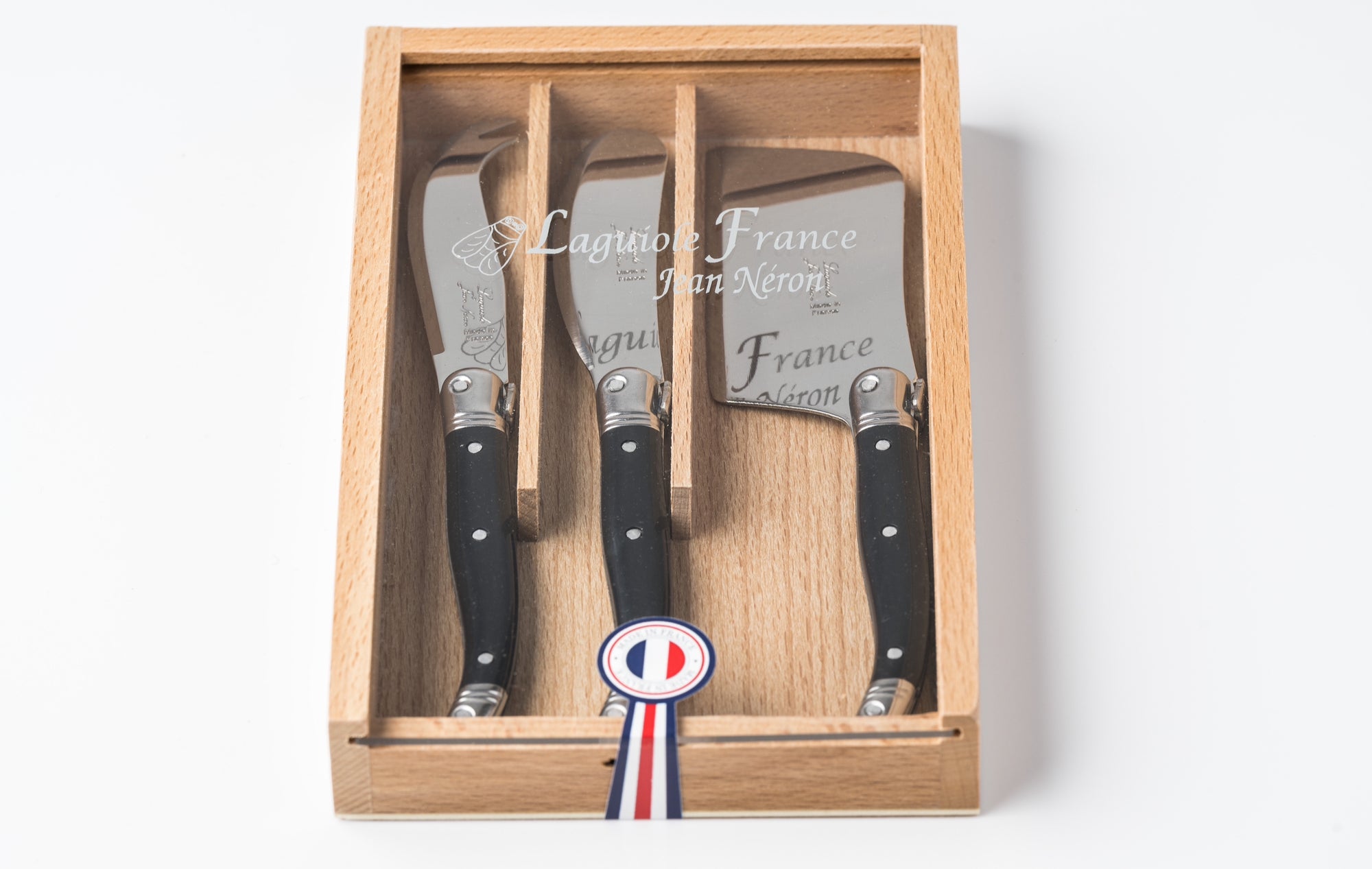 Laguiole Mini Black Cheese Set In Wooden Box With Acrylic Lid (Set of 3) - Lello.Store