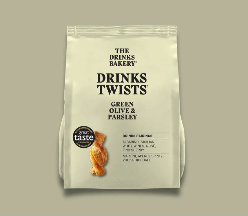 The Drinks Bakery Green Olive and Parsley drinks twists bag
