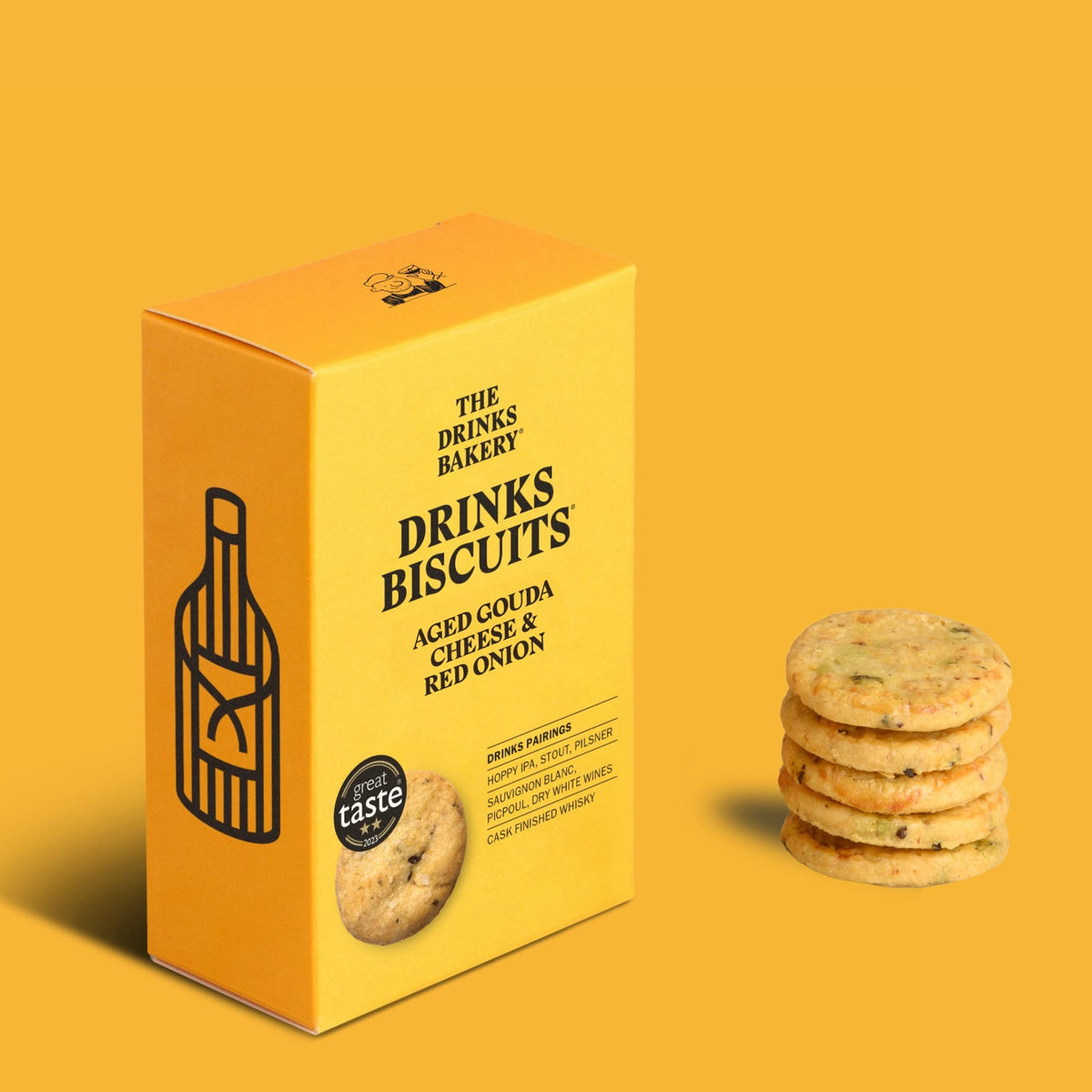 The Drinks Bakery Aged Gouda Cheese and Red Onion 100 g box with savory biscuits