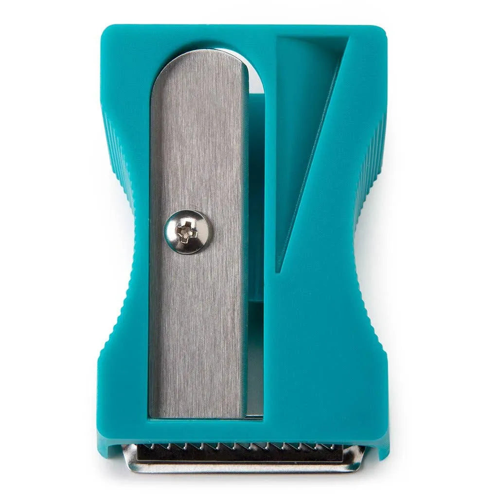 Monkey Business Karoto Julienne vegetable sharpener in teal with stainless steel blades, front view