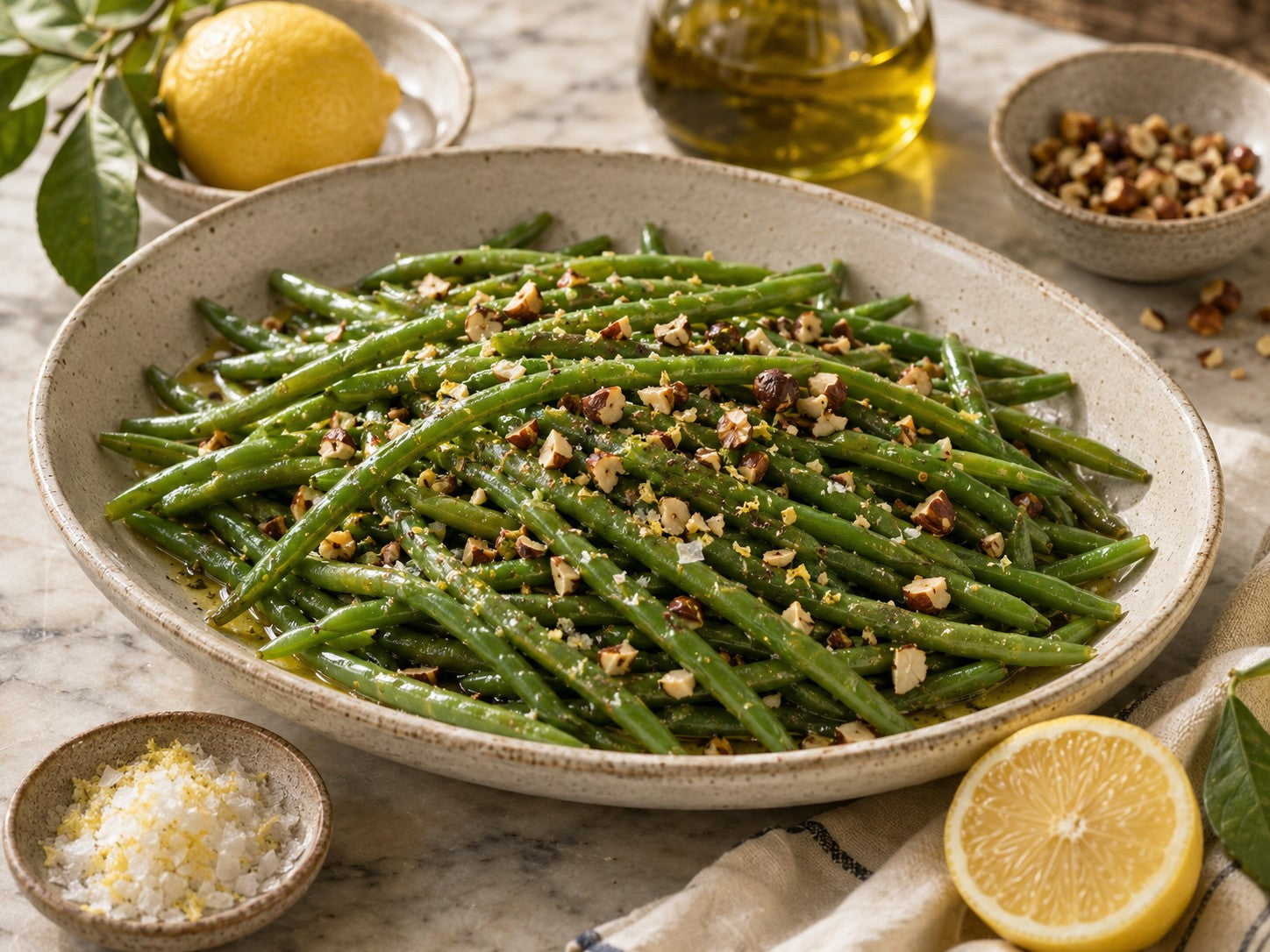 Green Beans with Sicilian Lemon Salt & Hazelnuts